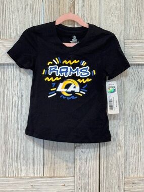 NFL Los Angeles Rams Kids Black Graphic Tee w/Blue & Yellow (glitter) Logo NWT